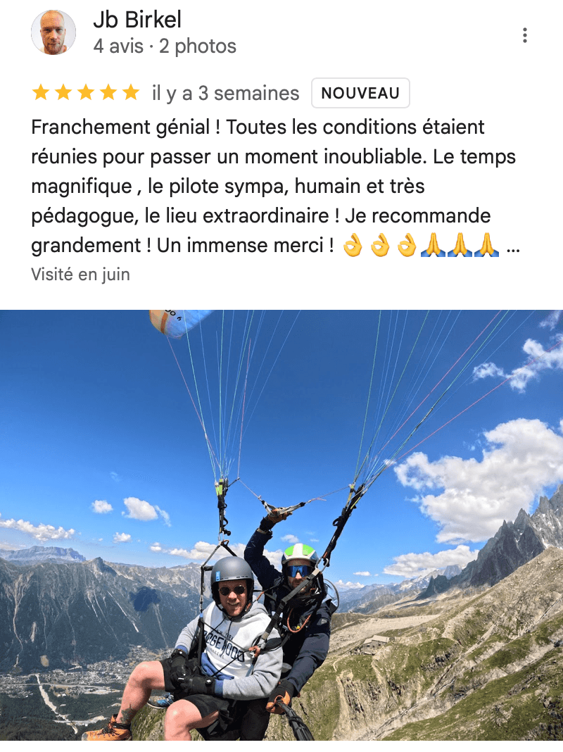 JB's Google review Paragliding above the Bossons glacier